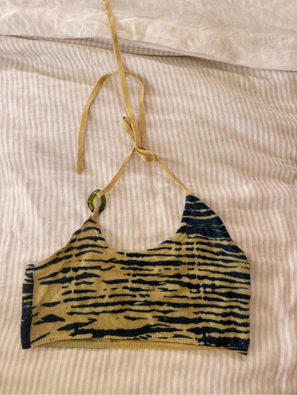 Nagnata mirage zebra yellow and Navy Striped Halter Knit Crop Top